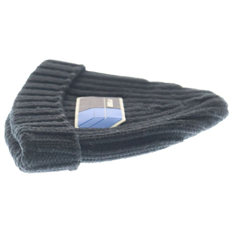 Prada Rubber Logo Beanie Knit Hat Black