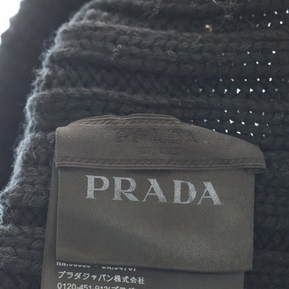 Prada Rubber Logo Beanie Knit Hat Black