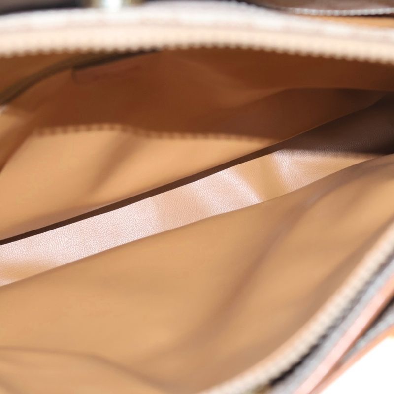 Celine Macadam Handbag Beige Brown Coated Canvas X Leather
