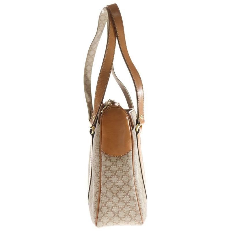 Celine Macadam Handbag Beige Brown Coated Canvas X Leather