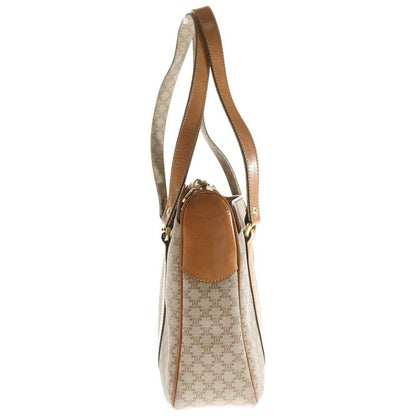Celine Macadam Handbag Beige Brown Coated Canvas X Leather