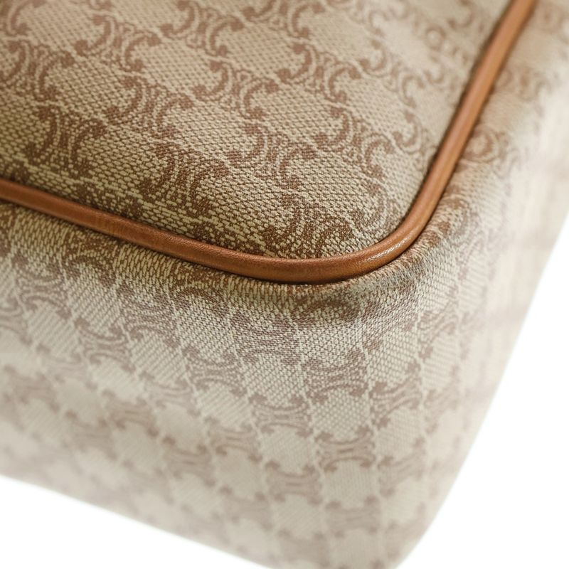 Celine Macadam Handbag Beige Brown Coated Canvas X Leather