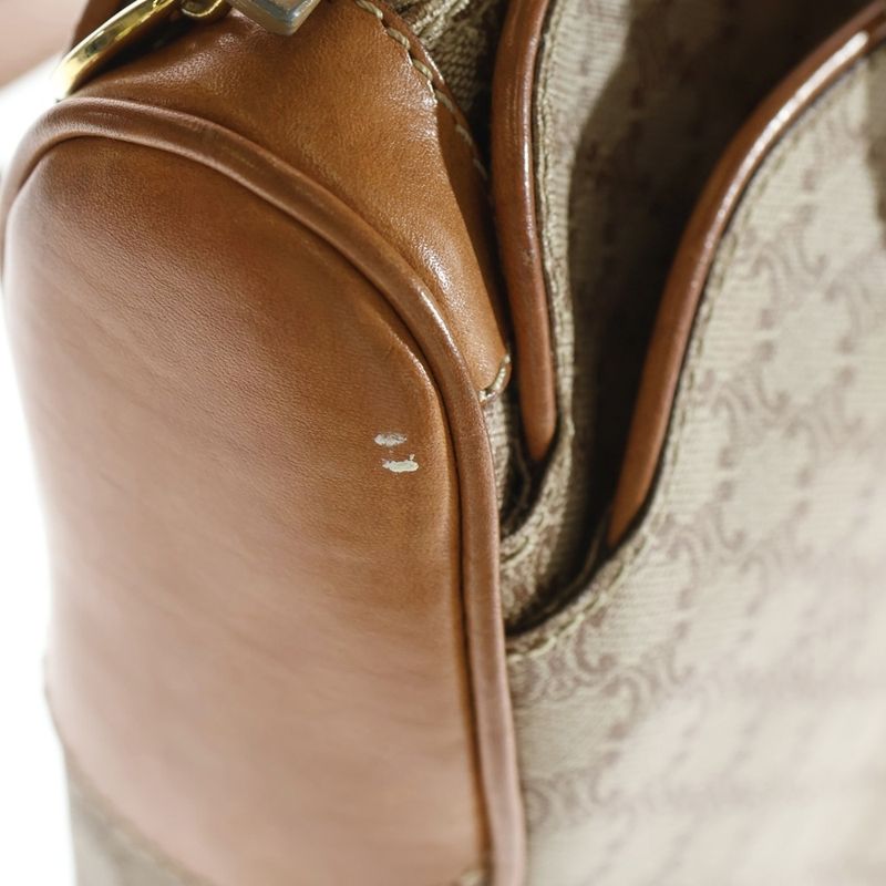 Celine Macadam Handbag Beige Brown Coated Canvas X Leather