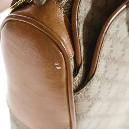 Celine Macadam Handbag Beige Brown Coated Canvas X Leather