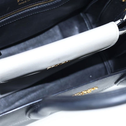 Prada Bibliotheque Handbag Tote Bicolor Black White Sapphire Leather