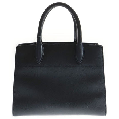 Prada Bibliotheque Handbag Tote Bicolor Black White Sapphire Leather