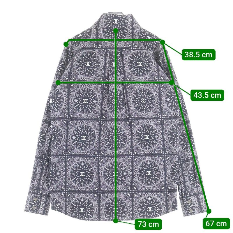 Chanel Star Button Coco Mark Paisley All Over Pattern Long Sleeve Shirt Black