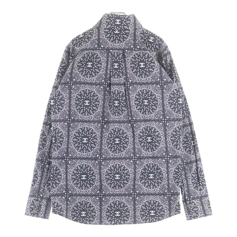Chanel Star Button Coco Mark Paisley All Over Pattern Long Sleeve Shirt Black