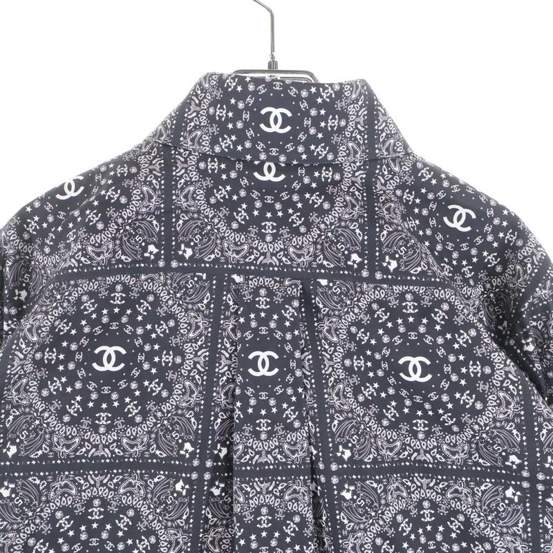 Chanel Star Button Coco Mark Paisley All Over Pattern Long Sleeve Shirt Black