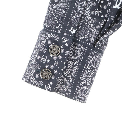 Chanel Star Button Coco Mark Paisley All Over Pattern Long Sleeve Shirt Black