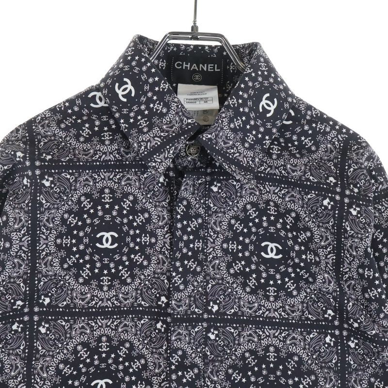 Chanel Star Button Coco Mark Paisley All Over Pattern Long Sleeve Shirt Black