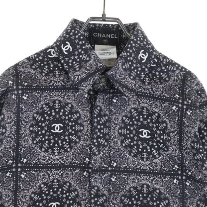 Chanel Star Button Coco Mark Paisley All Over Pattern Long Sleeve Shirt Black