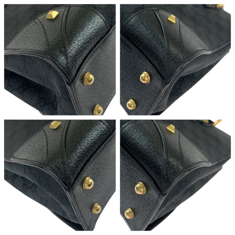 Gucci Black GG Canvas Leather Tote Handbag