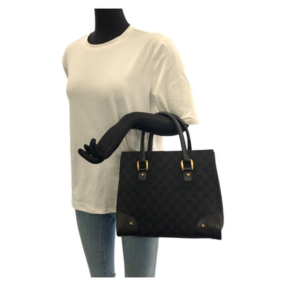 Gucci Black GG Canvas Leather Tote Handbag