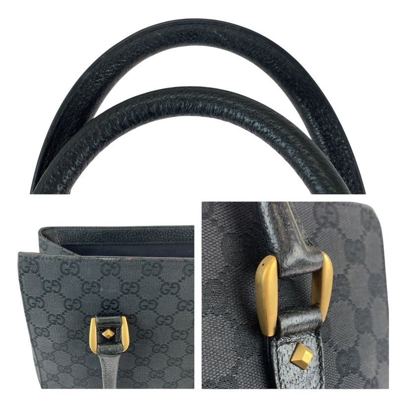 Gucci Black GG Canvas Leather Tote Handbag