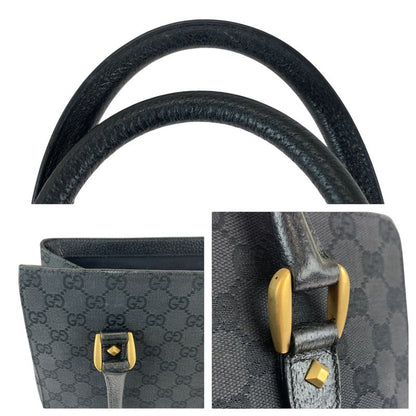 Gucci Black GG Canvas Leather Tote Handbag