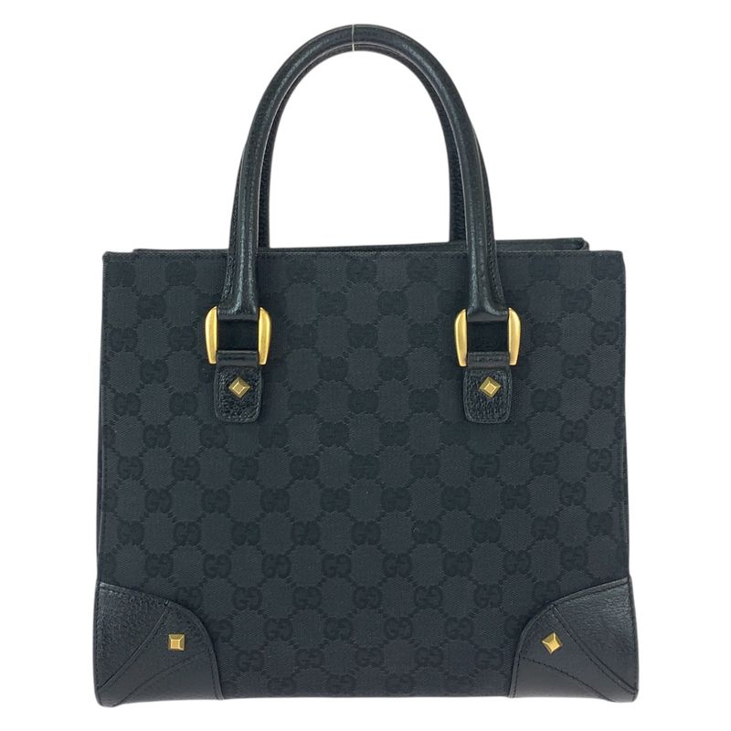Gucci Black GG Canvas Leather Tote Handbag