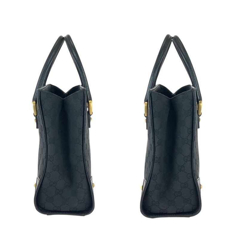 Gucci Black GG Canvas Leather Tote Handbag