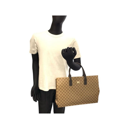 Gucci GG Crystal Beige Dark Brown PVC Business Bag