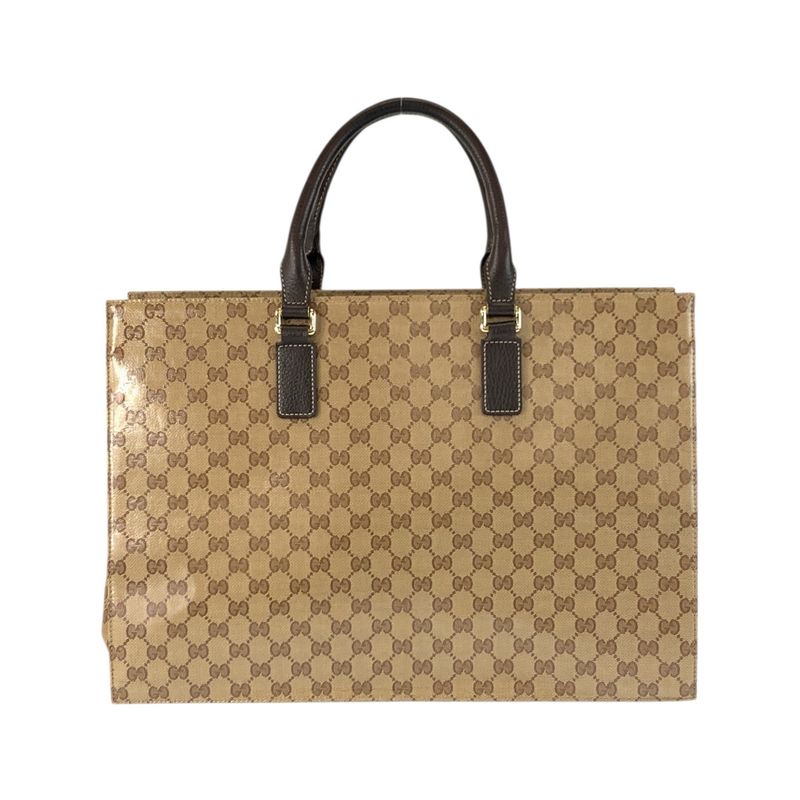 Gucci GG Crystal Beige Dark Brown PVC Business Bag