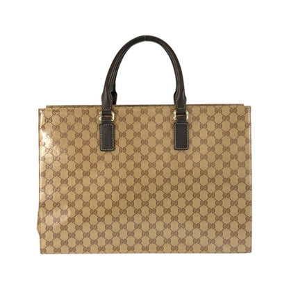 Gucci GG Crystal Beige Dark Brown PVC Business Bag