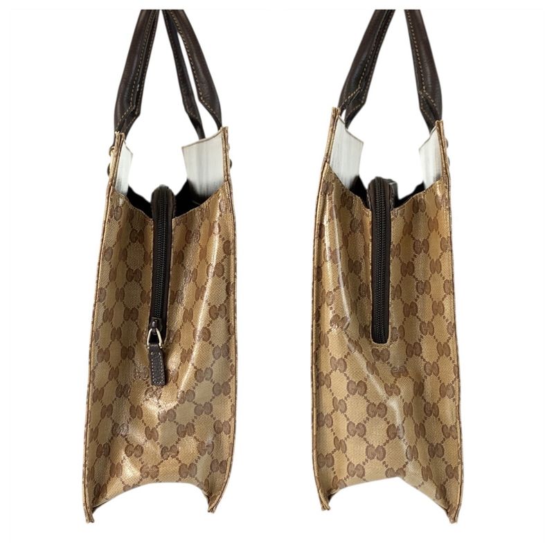 Gucci GG Crystal Beige Dark Brown PVC Business Bag