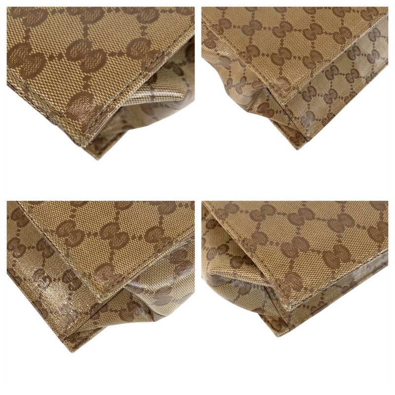 Gucci GG Crystal Beige Dark Brown PVC Business Bag