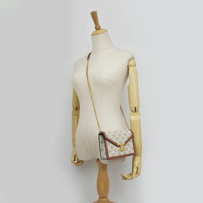 Celine Mago Chain Wallet Triomphe Canvas Beige Clutch