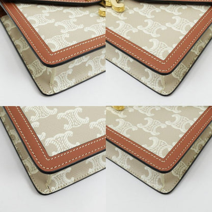 Celine Mago Chain Wallet Triomphe Canvas Beige Clutch