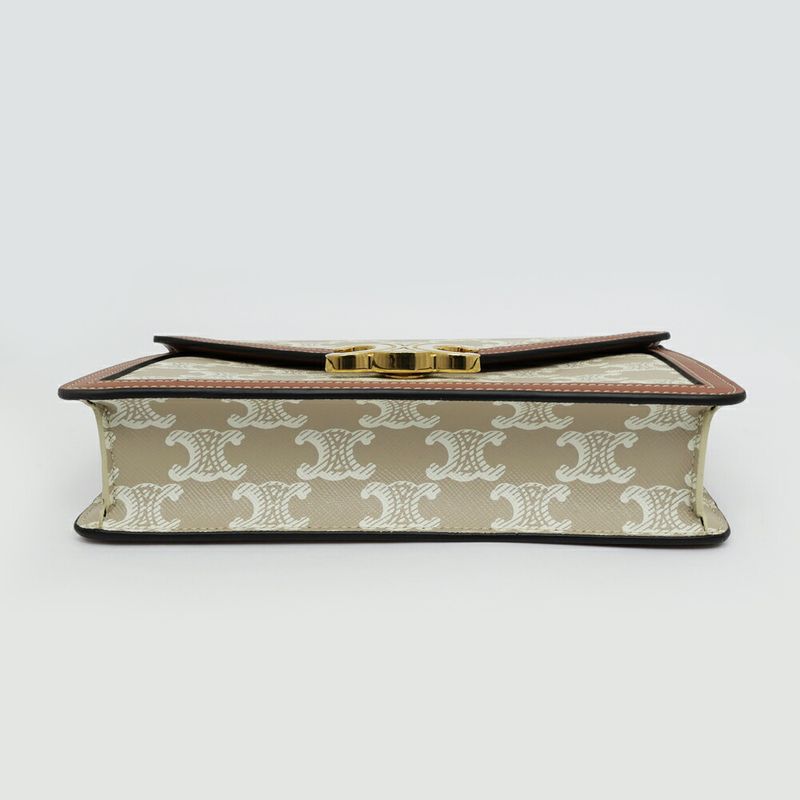 Celine Mago Chain Wallet Triomphe Canvas Beige Clutch