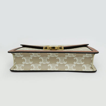 Celine Mago Chain Wallet Triomphe Canvas Beige Clutch