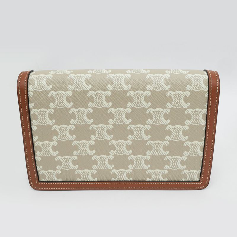 Celine Mago Chain Wallet Triomphe Canvas Beige Clutch