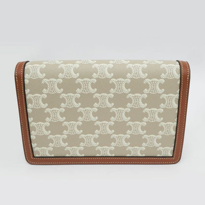 Celine Mago Chain Wallet Triomphe Canvas Beige Clutch