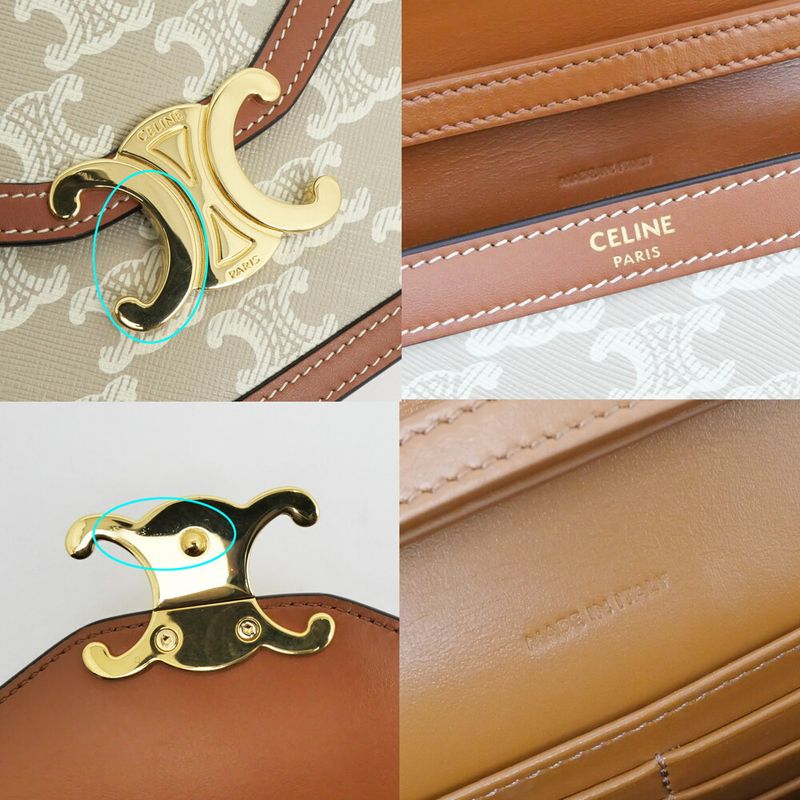 Celine Mago Chain Wallet Triomphe Canvas Beige Clutch