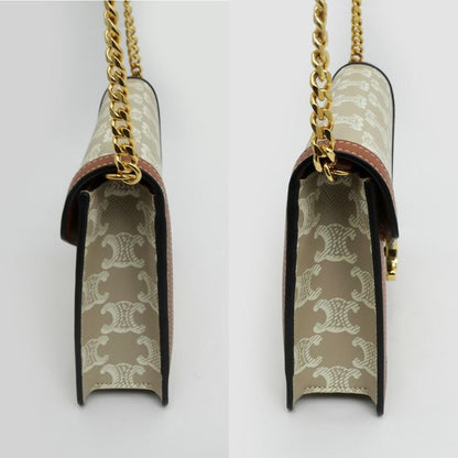 Celine Mago Chain Wallet Triomphe Canvas Beige Clutch
