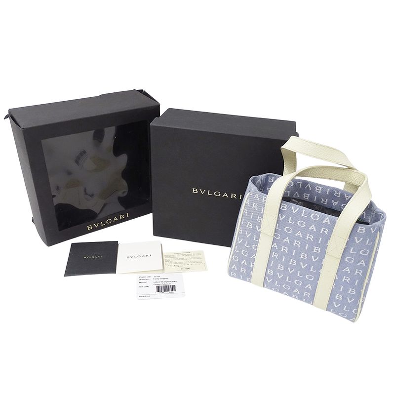 Bvlgari Tote Logomania Canvas Blue White Mini Bag