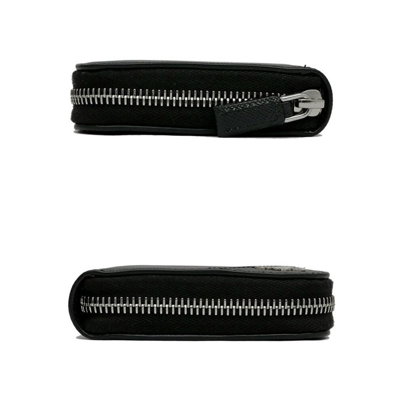 Prada Zip Around Wallet Black Silver Saffiano