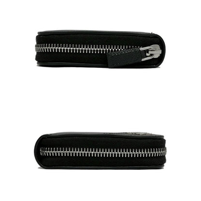 Prada Zip Around Wallet Black Silver Saffiano