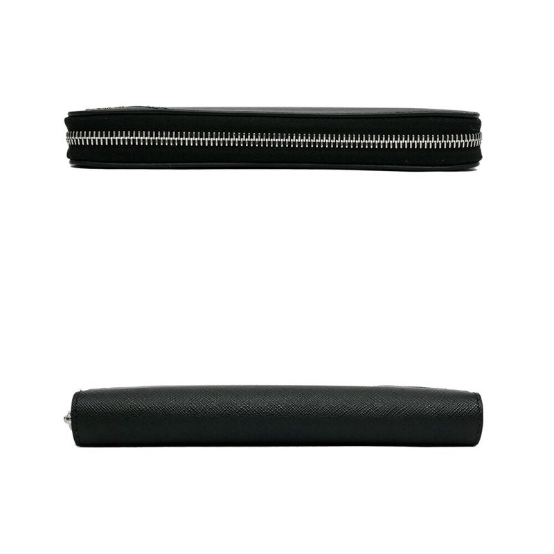 Prada Zip Around Wallet Black Silver Saffiano