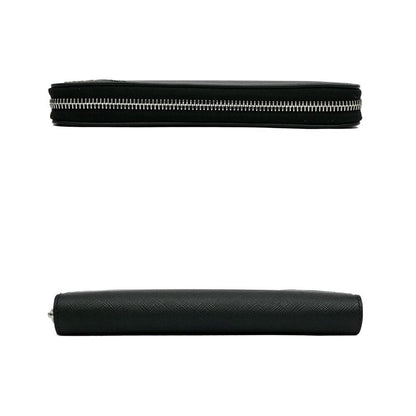 Prada Zip Around Wallet Black Silver Saffiano