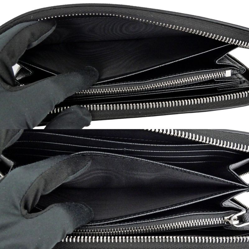 Prada Zip Around Wallet Black Silver Saffiano