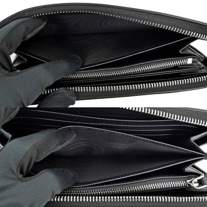 Prada Zip Around Wallet Black Silver Saffiano