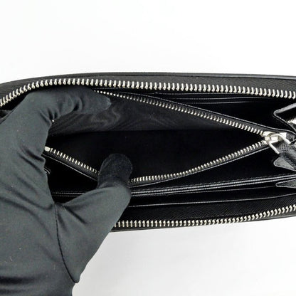 Prada Zip Around Wallet Black Silver Saffiano