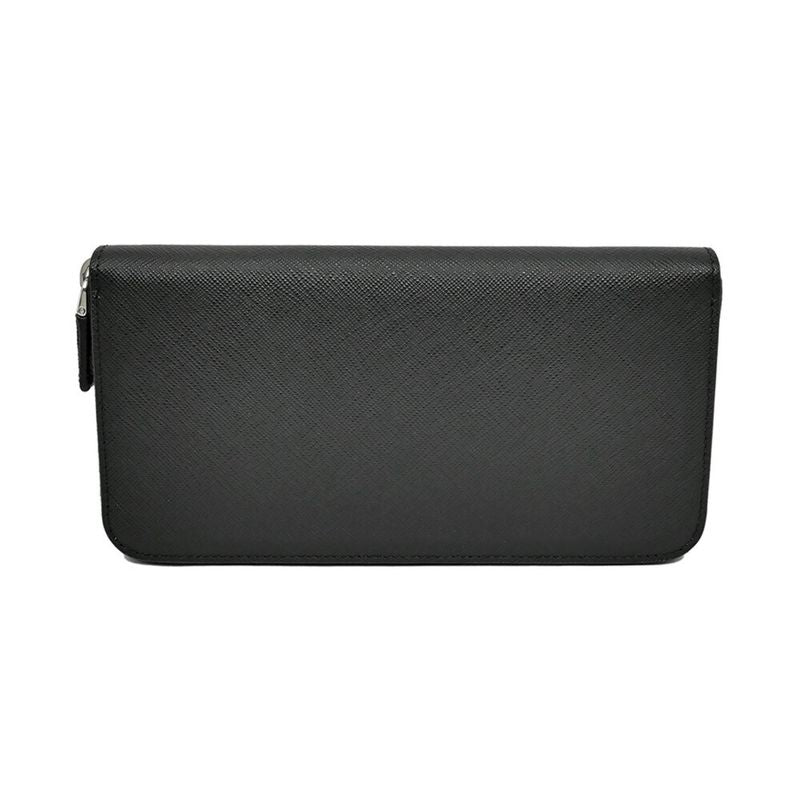 Prada Zip Around Wallet Black Silver Saffiano