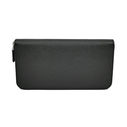 Prada Zip Around Wallet Black Silver Saffiano
