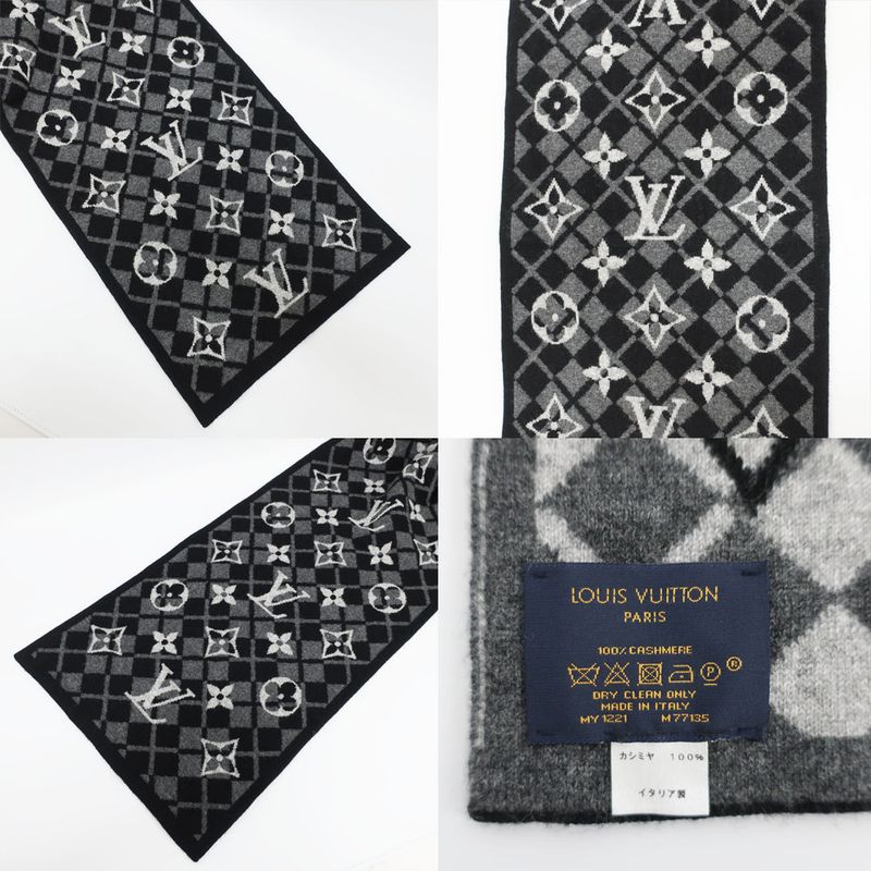 Louis Vuitton Echarpe Monogram Mountain Muffler Black Gray Scarf