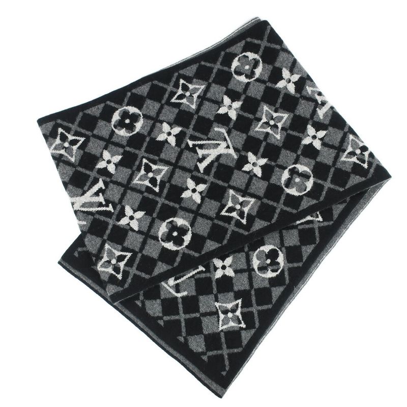 Louis Vuitton Echarpe Monogram Mountain Muffler Black Gray Scarf