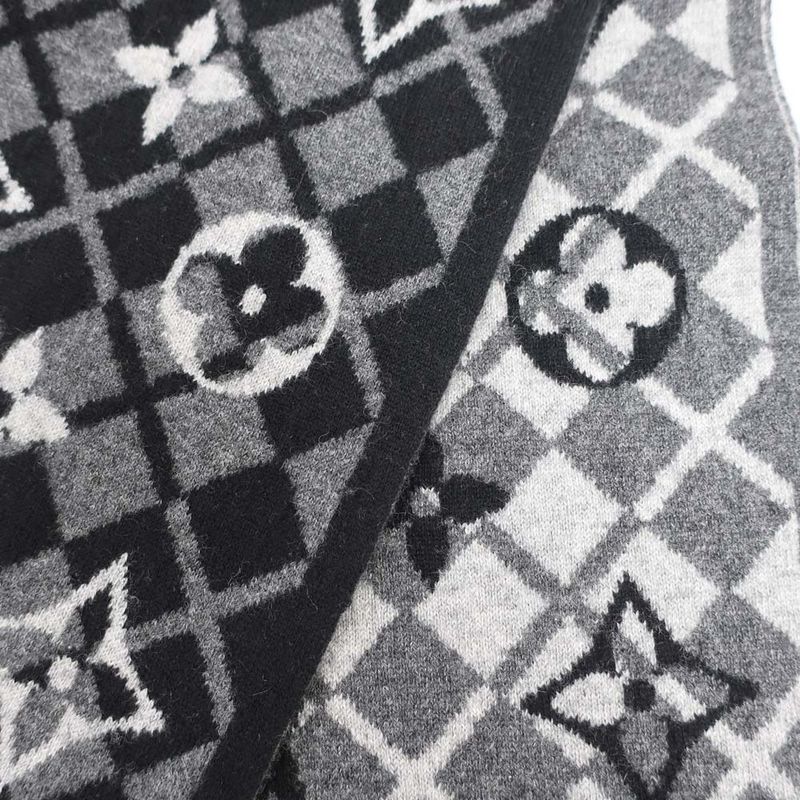 Louis Vuitton Echarpe Monogram Mountain Muffler Black Gray Scarf