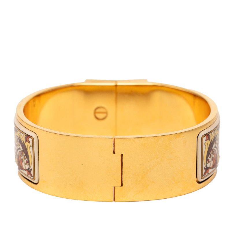 Hermes Enamel GM Location Cloisonne Gold White Multicolor Bracelet