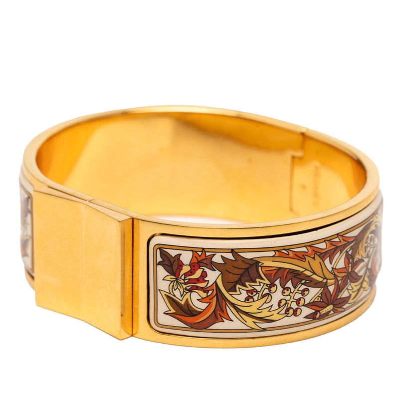 Hermes Enamel GM Location Cloisonne Gold White Multicolor Bracelet